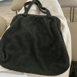 Stunning Vintage 1950s Lumured CORDE-BEAD Caviar Sized Black Beaded Evening Bag